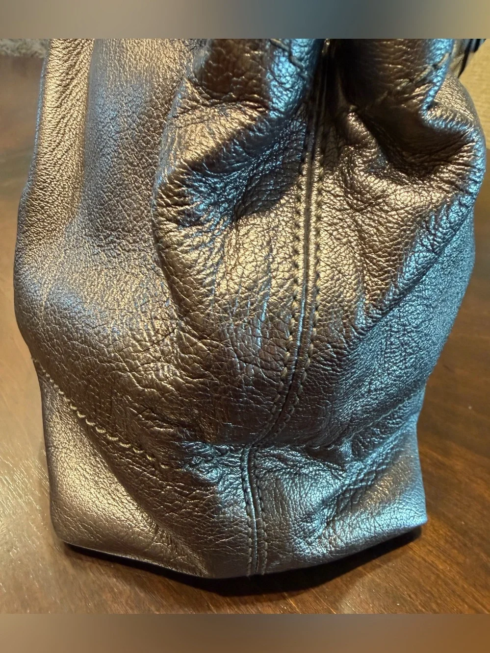 Salvatore Ferragamo Wanda Metallic Pewter Leather Tote Handbag-w/Box and Dust Ba